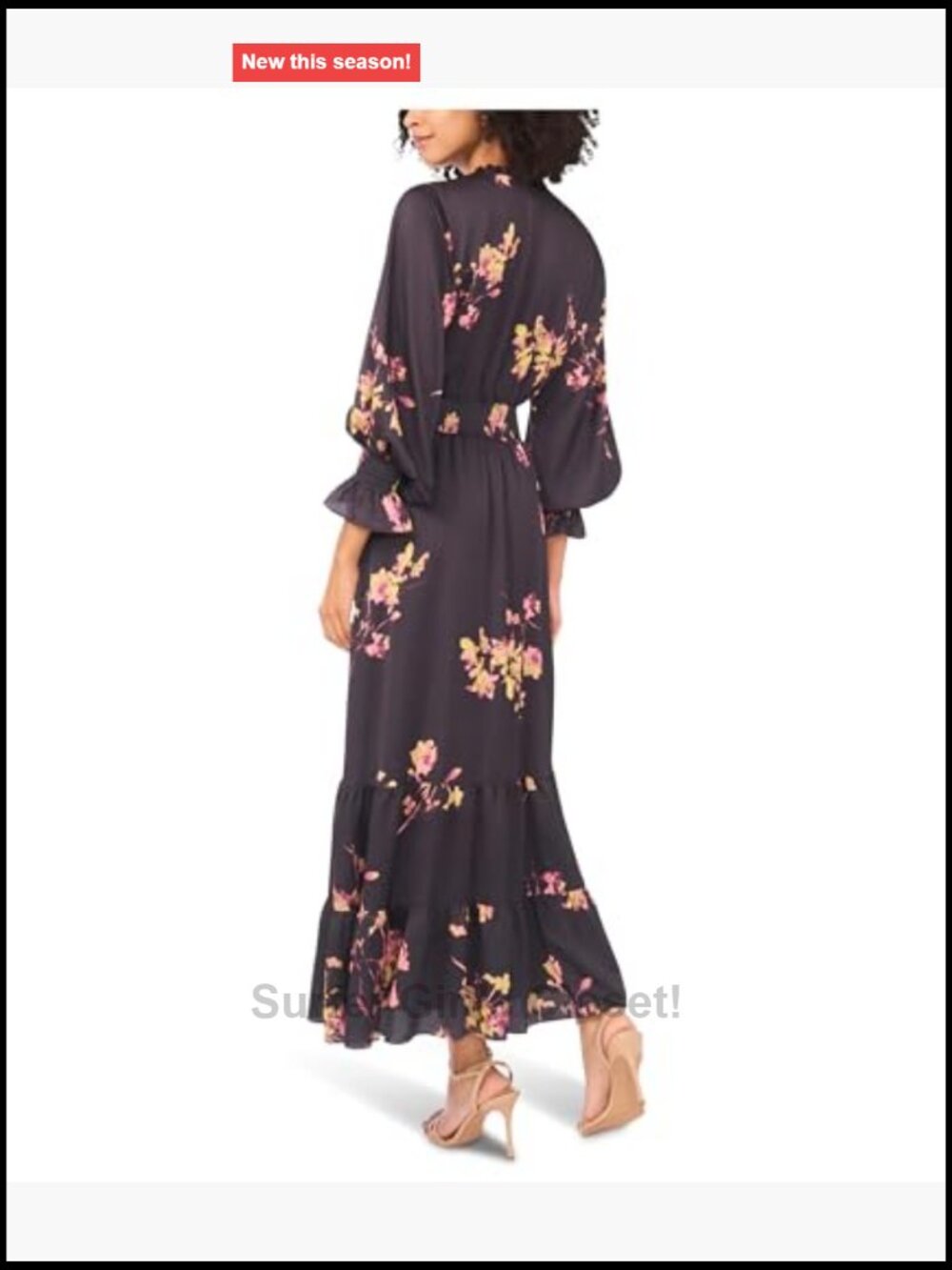 Vince Camuto Long Sleeve Maxi Dress Smocked Floral Tie Neck Fall - Picture 2 of 3
